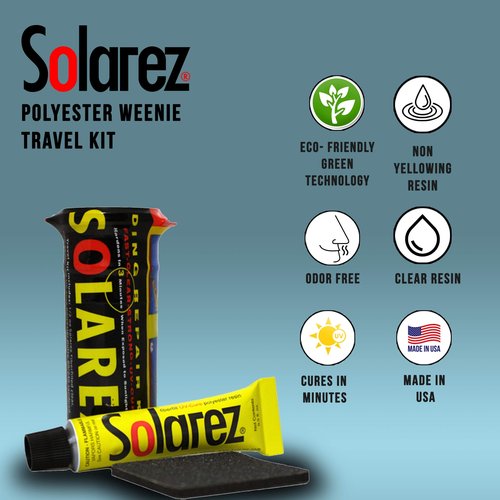 SOLAREZ UV Cure Polyester Weenie Travel Kit - Surfboard Repair Kit (0.5 Oz) Original Solar Cure Polyester Resin, Grit Sand Pad in a Watertight Capsule ~ High Strength, Non-Yellowing, Made in The USA