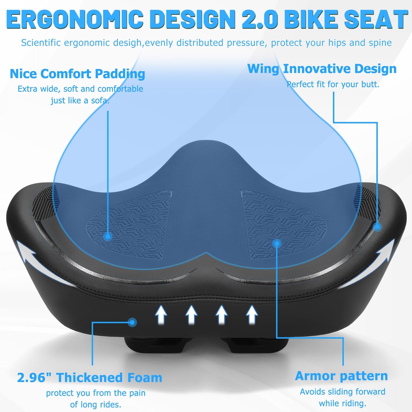 CDYWD Noseless Oversized Bike Seat for Men Women Comfort, Extra Wide Padded Bicycle Seat Cushion, Large Comfortable Bike Saddle for Peloton, Stationary Exercise Bike, Beach Cruiser, City Bike, Ebike