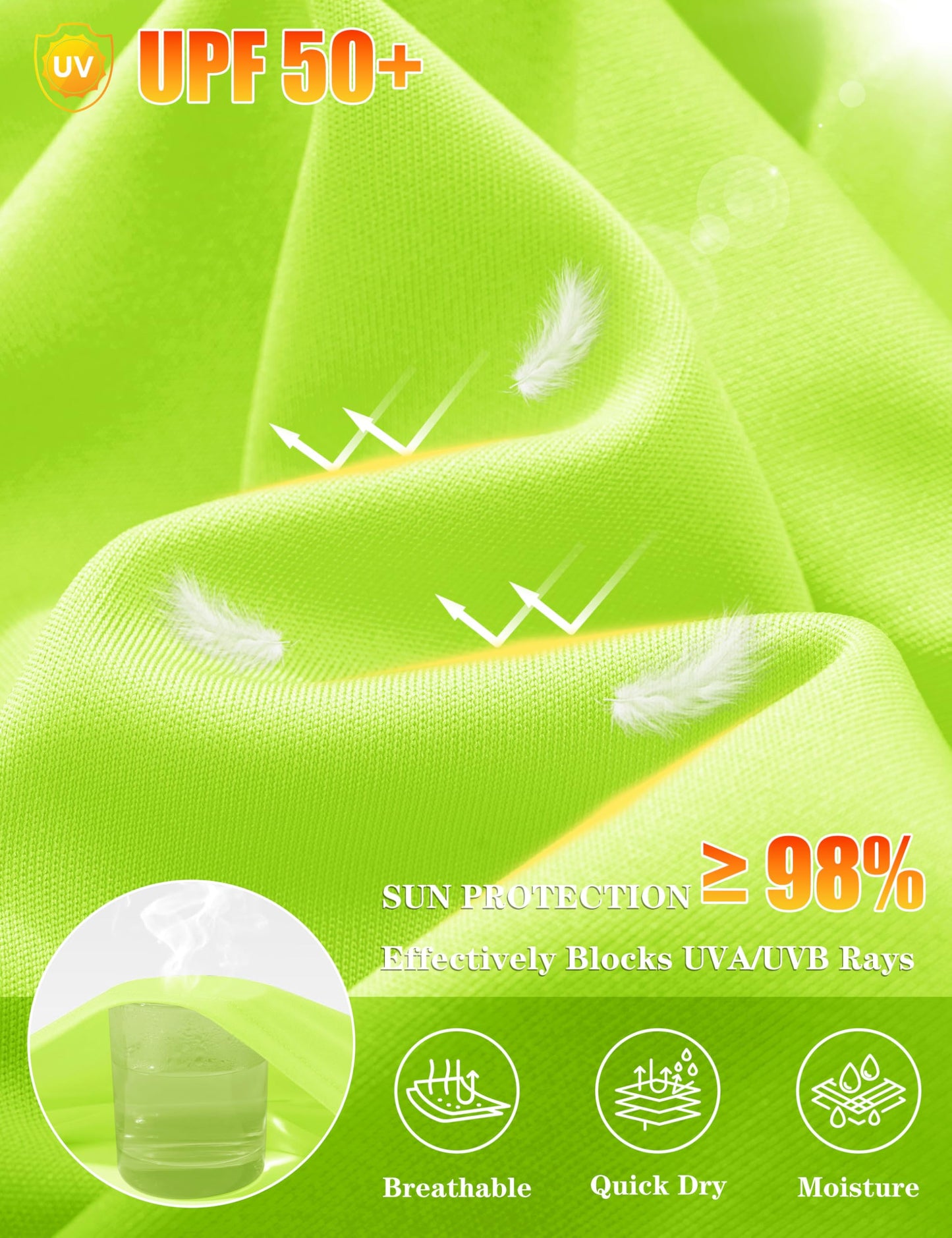 KEFITEVD Rash Guard for Men Long Sleeve Crew Neck T-Shirts UV Protection Active Shirts Lightweight Workout Shirts Hiking Shirt Quick Dry Fluorescent Green