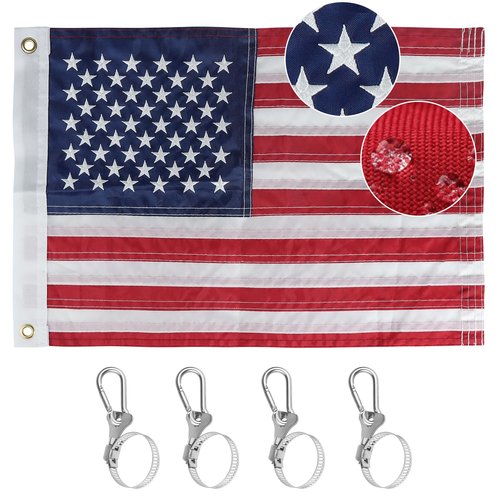 Boat Flag with 4 Boat Flag Pole Kits, Double Sided Heavy Duty American Flag with Embroidered Stars and 2 Brass Grommets (12 * 18 inch)