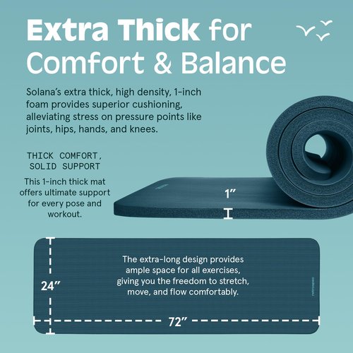 Retrospec Solana Yoga Mat 1" Thick w/Nylon Strap for Men & Women - Non Slip Exercise Mat for Home Yoga, Pilates, Stretching, Floor & Fitness Workouts - Ocean Blue