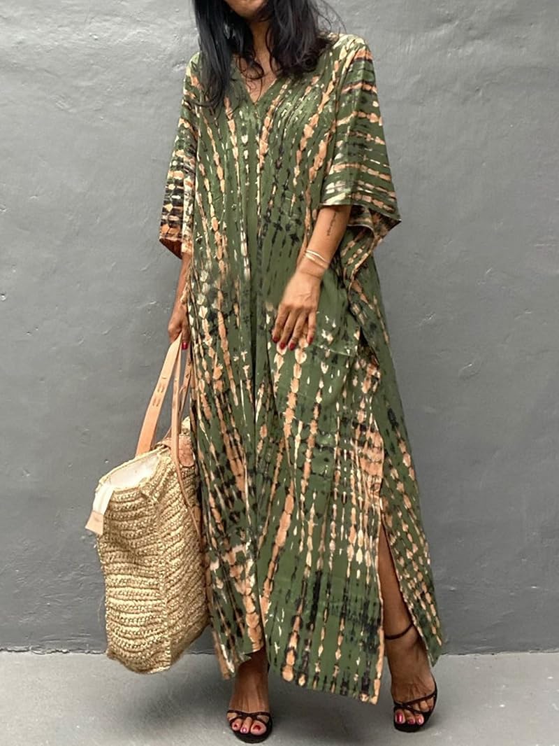 Plus Size Kaftan Dress for Women – Green Coffee Beach Cover-Up