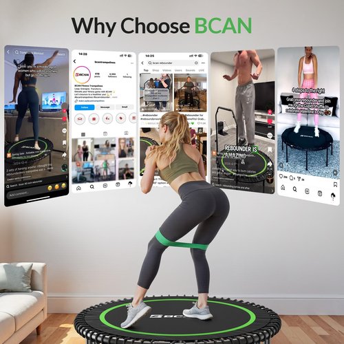 BCAN 40" Adult Fitness Trampoline with Durable Bungees, Stable & Quiet Exercise Rebounder,Great Mini Trampoline for Indoor/Garden Workout - Green