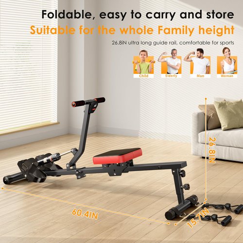 DlandHome Rowing Machine for Home, Professional Indoor Rowers with 12 Levels of Resistance, Indoor Exercise Rower Machine with Digital Monitor, Comfortable Seat Cushion