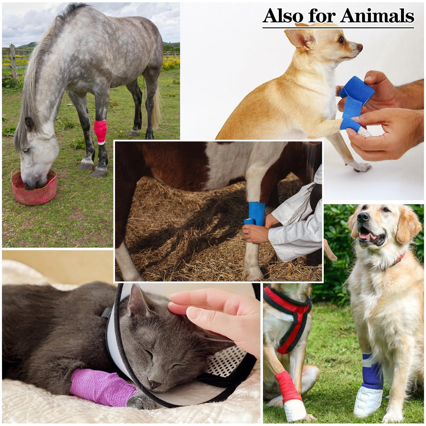 2" Self Adhesive Bandage Wraps, 6pcs Vet Wraps, Blue, 5 Yard Self Adherent Wraps for Sports, Wrist, Ankle and Swelling