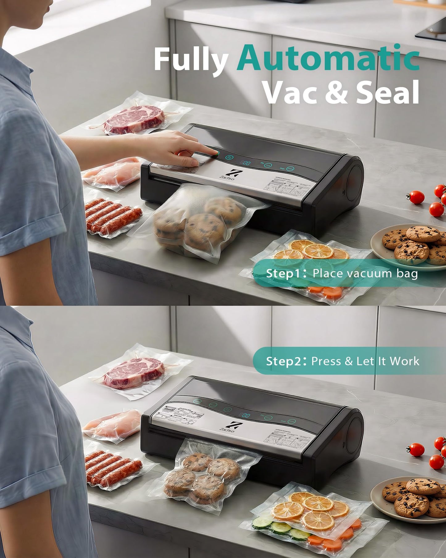 Vacuum Sealer for Food, 90kPa Auto Lock Food Sealer Machine, with Bag Rolls