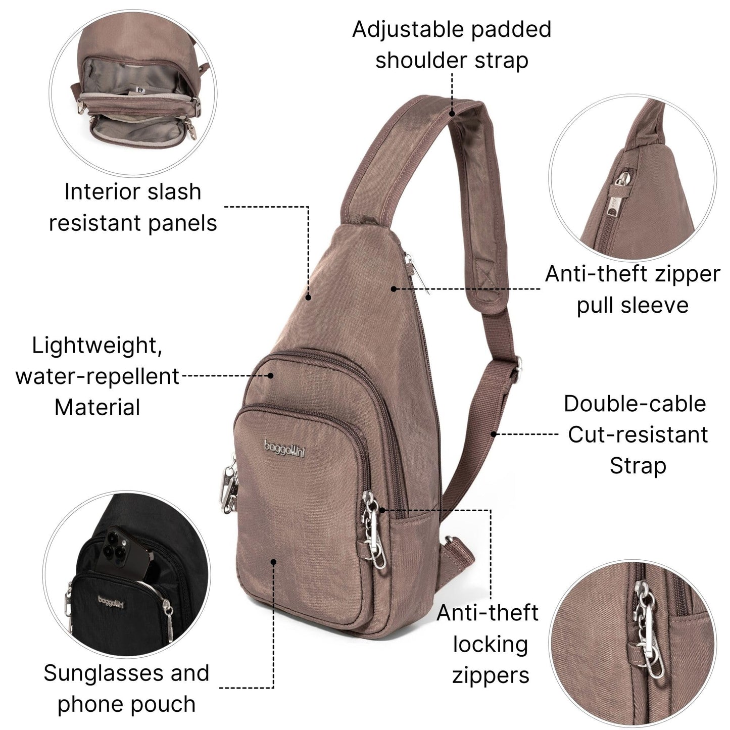 Securtex® Anti-Theft Daytripper Sling - 7x12" Travel Safe Crossbody Bag w/Locking Zippers, Slash-Resistance