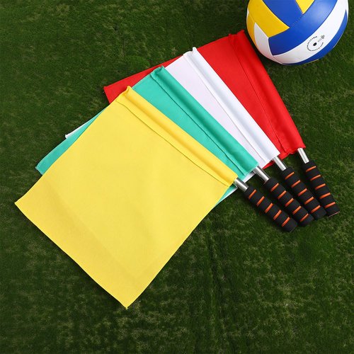 Veemoon 4Pcs Referee Flag Sports,Linesman Signal Flags Training Sports Flags with Sponge Handle Stainless Steel Pole for Soccer Volleyball Basketball Football Competition (Yellow, Red, Green, White)
