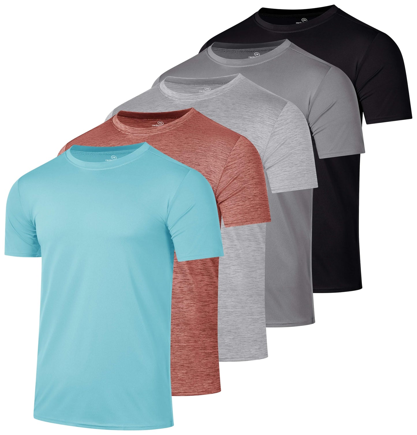 Real Essentials 5 Pack: Men's Dry-Fit Short Sleeve Crew Neck T Shirts Fitness Running Gym Workout Cool Exercise Athletic Tee, Set 19, XX-Large