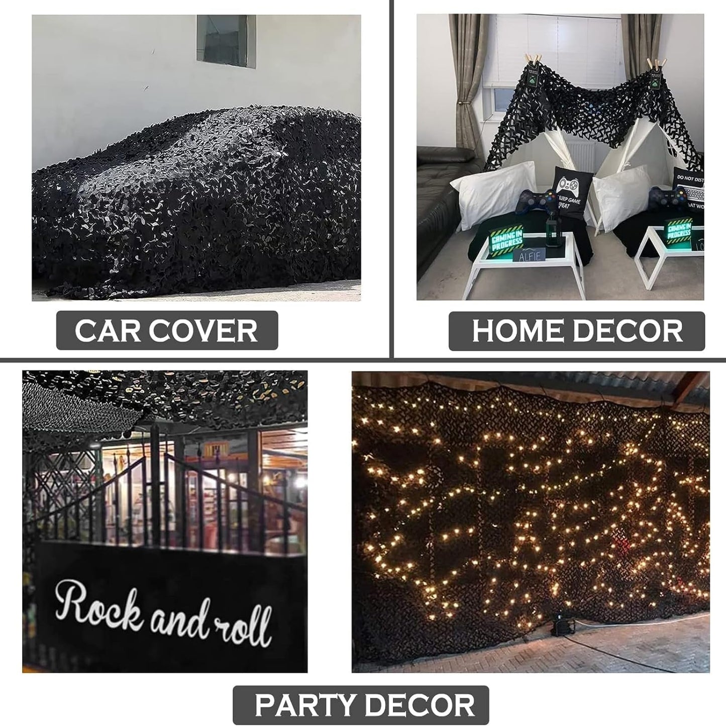 Yeacool Light Weight Camo Netting for Hunting Blind Burlap Camouflage Netting for Party Decor Outdoor Camping Deer Duck Tree Stand Car Cover (Black, 32.8ftx4.9ft, 10m*1.5m)