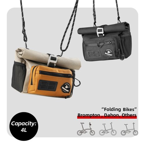 Rhinowalk Bike Handlebar Bag for Brompton Folding Bike Quick Release Bicycle Front Bag with Shoulder Strap Rain Cover for Urban Cycling