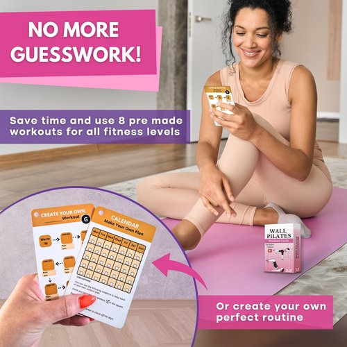 Wall Pilates Workouts for Women – 66 Exercise Cards with Videos & Workout Plan – Includes 5-Week Challenge, E-book, Chart & 2 Rings for Easy Organization – Home Pilates Workout Guide