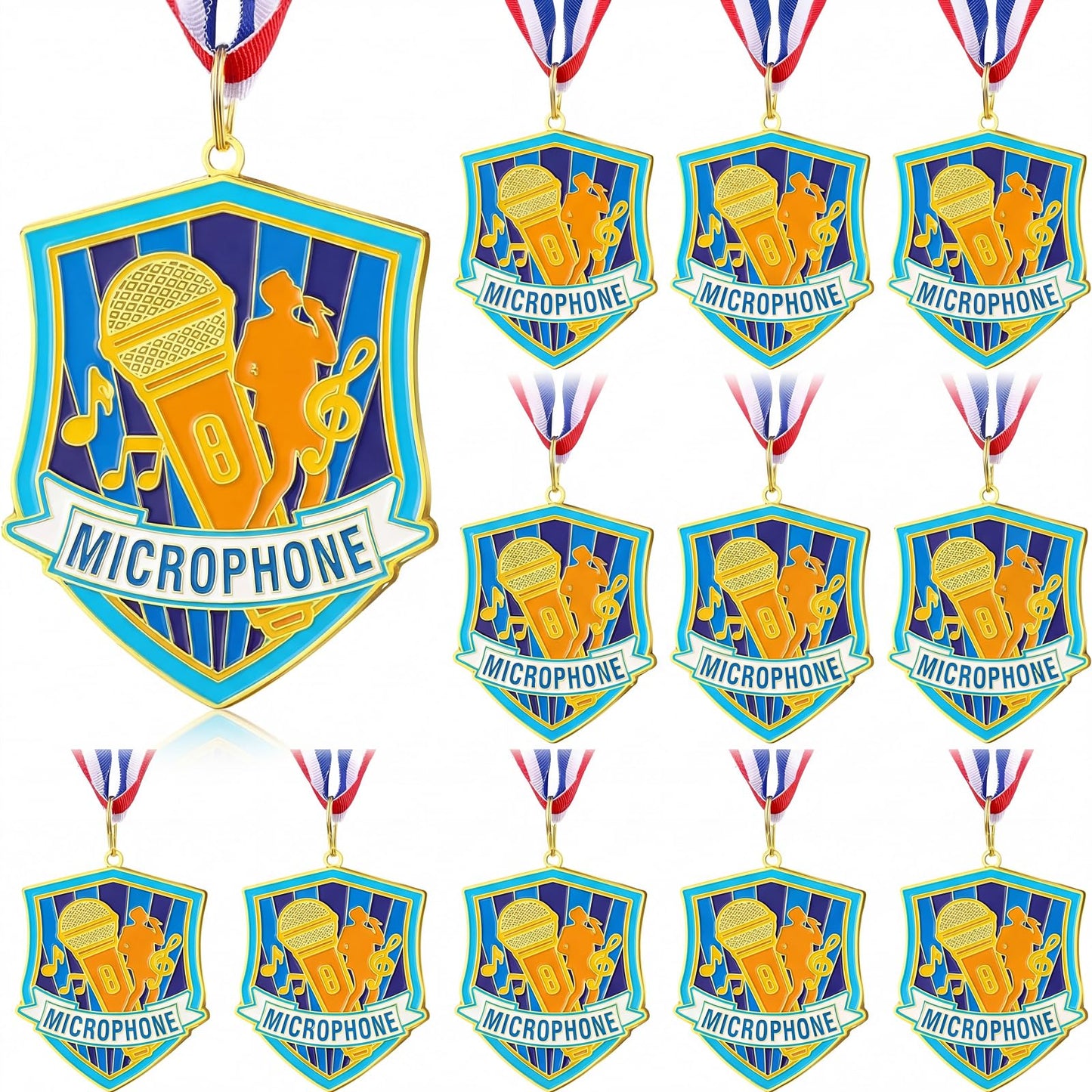 Loetere 12 Pcs Award Medals with Neck Ribbons 2.4 Inch Winner Medals Bulk Metal Award Prizes for Talent Shows Academic Competitions Tournaments Team Events(Microphone)