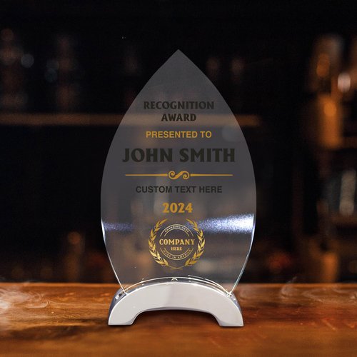 7 1/2" Personalized Glass Plaque for Awards and Trophies, Custom Award for Employee of the Month, Retirement, Leadership and Appreciation Gift F (D3)
