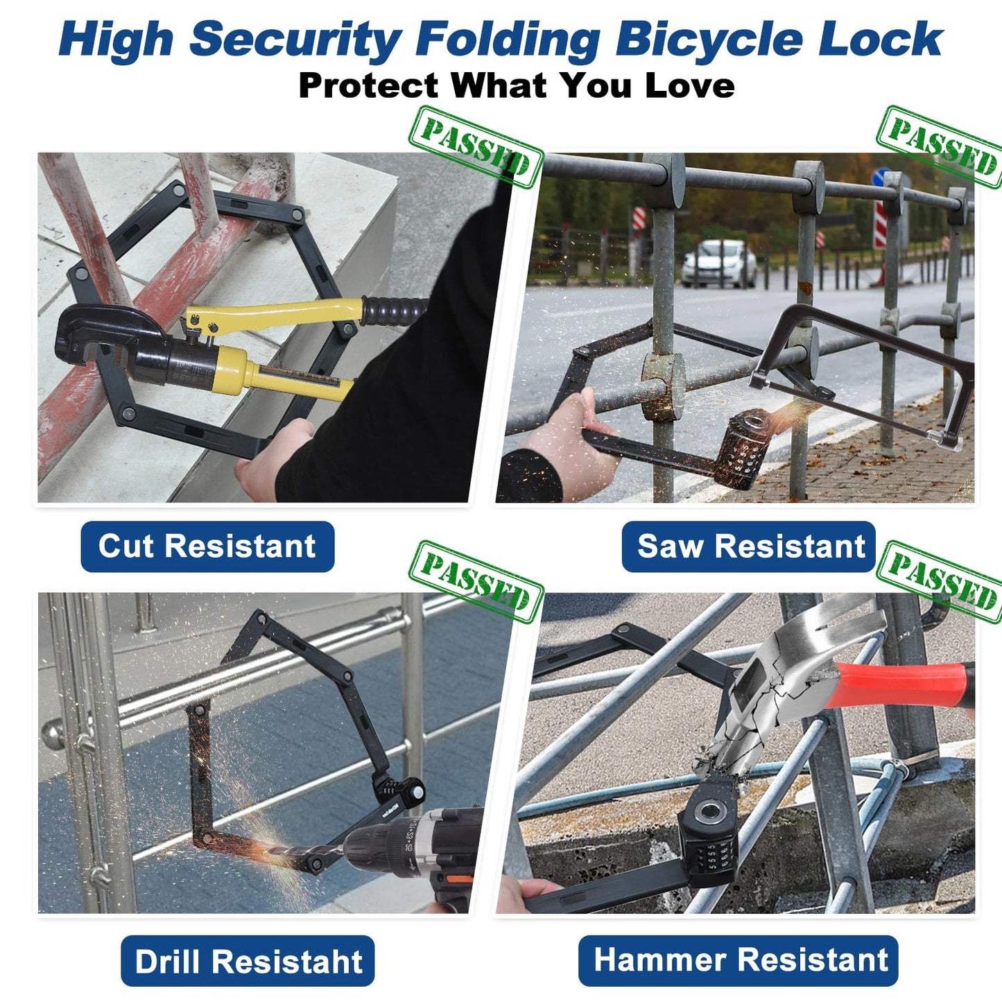 NDakter Folding Bike Lock, Keyless Compact 4 Digit Combination Bike Lock Heavy Duty Anti Theft, 3Ft Security Resettable Bike Foldable Locks for Bicycle, Electric Bike, Escooter