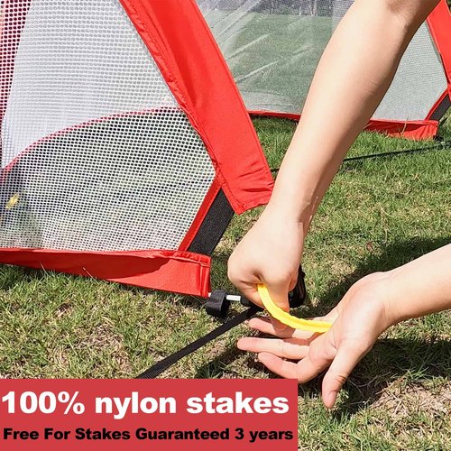 Poray Soccer Goal for Kid Easy-up Set of Two Portable Soccer Net 210D Oxford with 8 Field Marker Cones Extra Stakes Fun for Backyard and Soccer Training (2.5FT Long Red Goal Set)