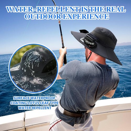 Wide Brim Solar Fan Outdoor Fishing Hat, 2 Solar Fan Hats for Men, USB & Solar Powered Fan Hat, Sombrero para el Sol Hombre, Sombrero con Ventilador Solar, Fan Hat Solar Powered UPF 50+ Grey