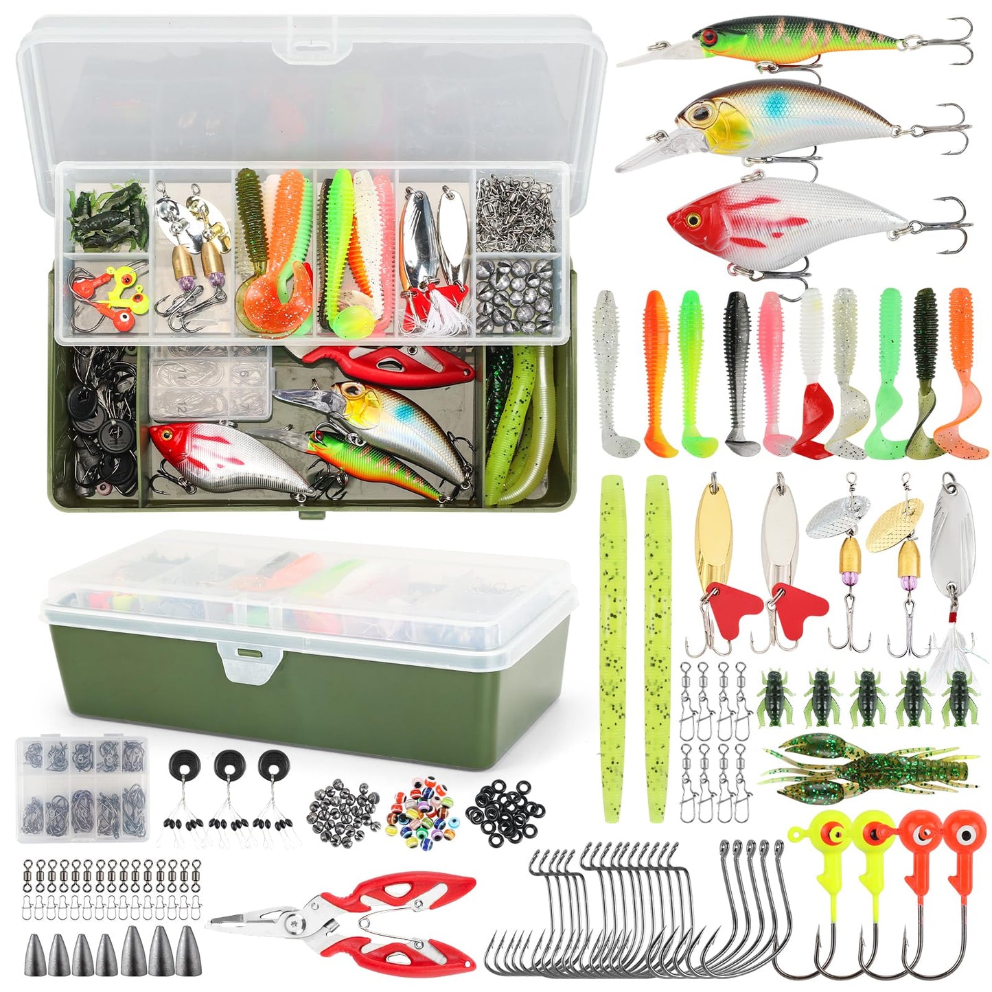 TCMBY 236Pcs Fishing Lures Tackle Box with Tackle Included, Crankbaits, Spoon, Hooks, Weights & Accessories, Casting Fishing Gear for Bass, Trout
