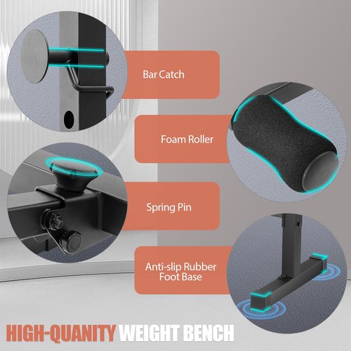 OPPSDECOR Weight Bench, 600LBS Adjustable Bench Press with Squat Rack & Leg Extension, 3 Sec Folding Workout Bench for Full Body Exercise, Incline Decline Flat Weight Benches for Home Gym Exercise