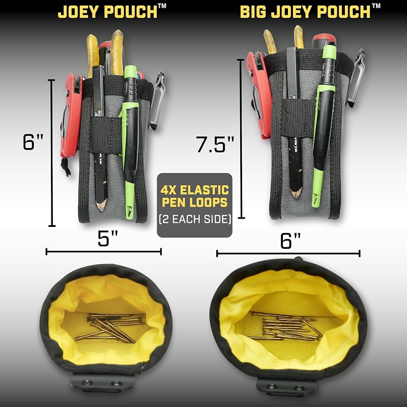 Joey Pouch V2 Clip-On Tool Belt Bag for Nails, Screws & Hardware - Great for Electricians, Plumbers, HVAC Techs