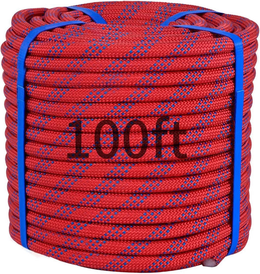 150Ft 1/2 Inch Heavy Duty Climbing Rope - for Tree Swing, Pulling, Outdoor & Gym Use (Red)