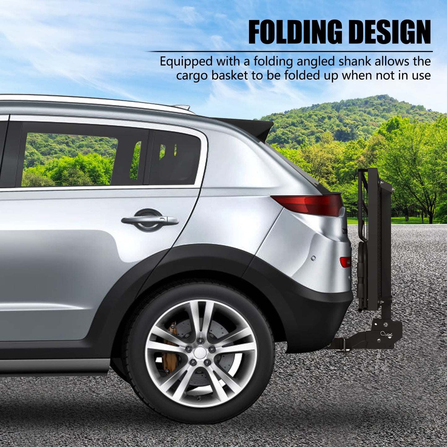 KAIRAY 500 Lbs Heavy Duty Hitch Mount Cargo Carrier 60"x24"x14.4" Folding Cargo Rack Rear Luggage Basket Fits 2" Receiver for Car SUV Camping Traveling with Hitch Stablizer Cargo Net Ratchet Straps