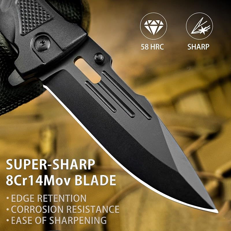 NedFoss Pocket Folding Knife DA75 3-in-1 with Black Edge+ 3.9" Variation: Black-Standard Edge+3.9"