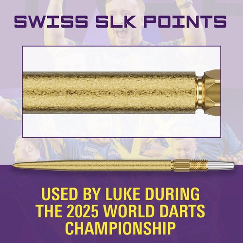 TARGET Luke Littler World Champion Steel Tip Swiss Point Darts, 90% Tungsten Darts Set, 23G | The Nuke 2025 Special Edition K-Flex, Key Ring, Spare SLK Swiss Points and Premium Tool Included