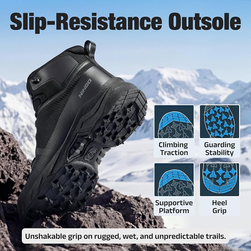 Men's Waterproof Hiking Boots - Lightweight Outdoor Shoes in Black