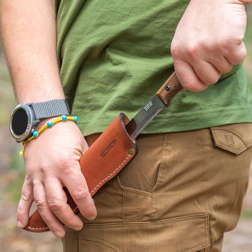 BPS Knives Left Hand BS2FT CSH - Full Tang Bushcraft Knife With Leather Sheath - Survival Tactical Knife - Camping Knives - Outdoor Knives - Fixed-Blade Carbon Steel Utility Knife