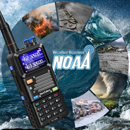 MaxTalker 5RM Ham Radio Handheld: 10W MT-5RM Ham Rasios Long Range with NOAA Weather Receiver, Upgraded Antenna,Speaker Mic,Programming Cable,2500mAh Battery Type-C Charging for Work，Camping, 2 Pack