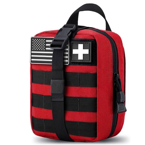 Tactical MOLLE Rip-Away EMT Medical First Aid IFAK Lifesaving Pouch,Outdoor Medical Package,Mountaineering/Climbing Rescue Tools Package Made of 600D Waterproof Fabric (Red)