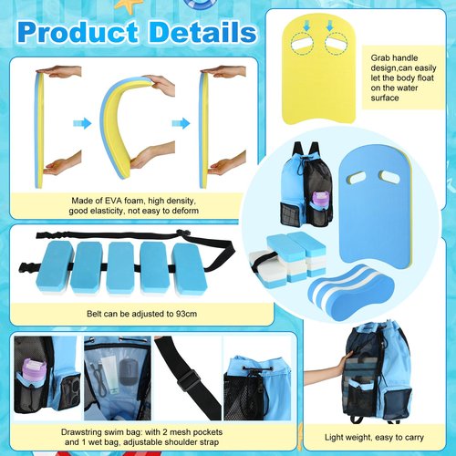 lahnao 4 Pcs Water Aerobics Equipment,Pool Exercise Equipment for Adults Pool Fitness Equipment with Mesh Beach Bag, Swimming Kickboard Pull Buoy Aquatic Swim Belt for Swimming Party, Water Workout