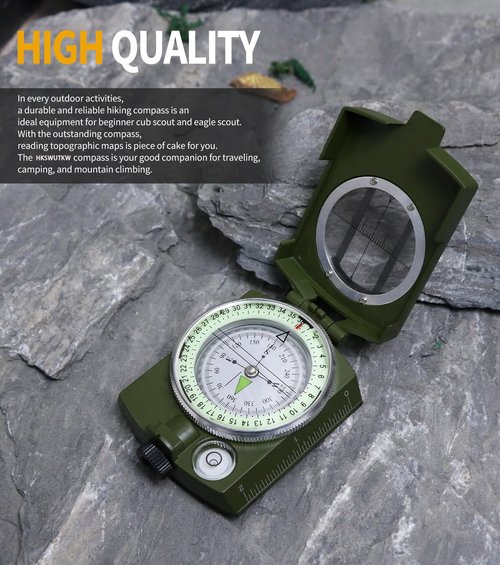 HKSWUTKW Glow in The Dark Waterproof Compass for Kids - Military Style Orienteering Compass for Boy Scouts, Hiking, Survival, and Navigation