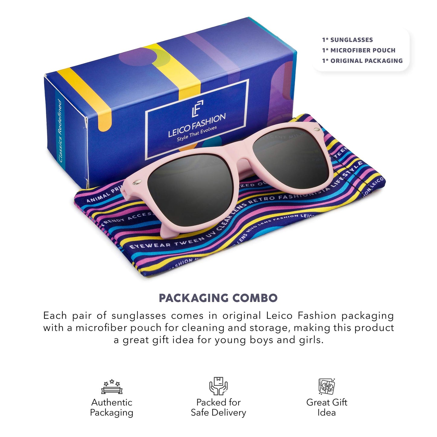LEICO FASHION Kids Polarized Retro Sunglasses for Boys Girls Age 3-12 Shatterproof Rubberized Frame UV Protection Toddler Children Sun Glasses