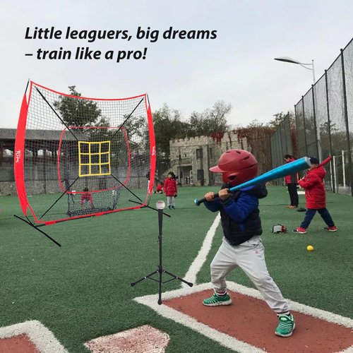 YeahChi 7×7FT Baseball Net with Batting Tee and Strike Zone Target, Portable Hitting Pitching Batting Training Net, Baseball and Softball Training Equipment,Suitable for All Skilled Levels