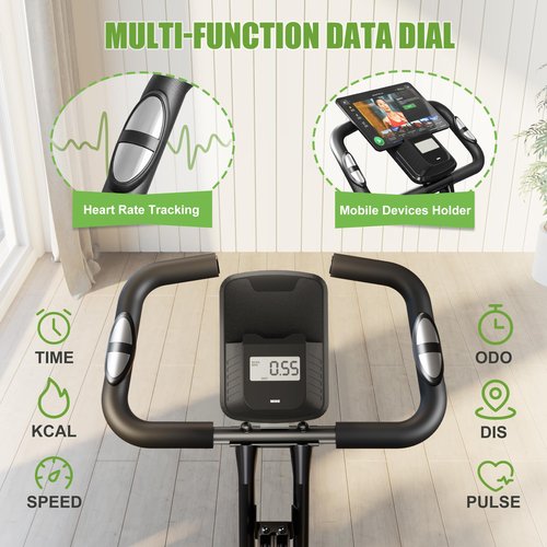 Caromix Folding Exercise Bike, Magnetic Fitness Stationary Bike with 16-Level Adjustable Resistance and Soft Chshion, Upright Indoor Cycling Bike for Home Workout