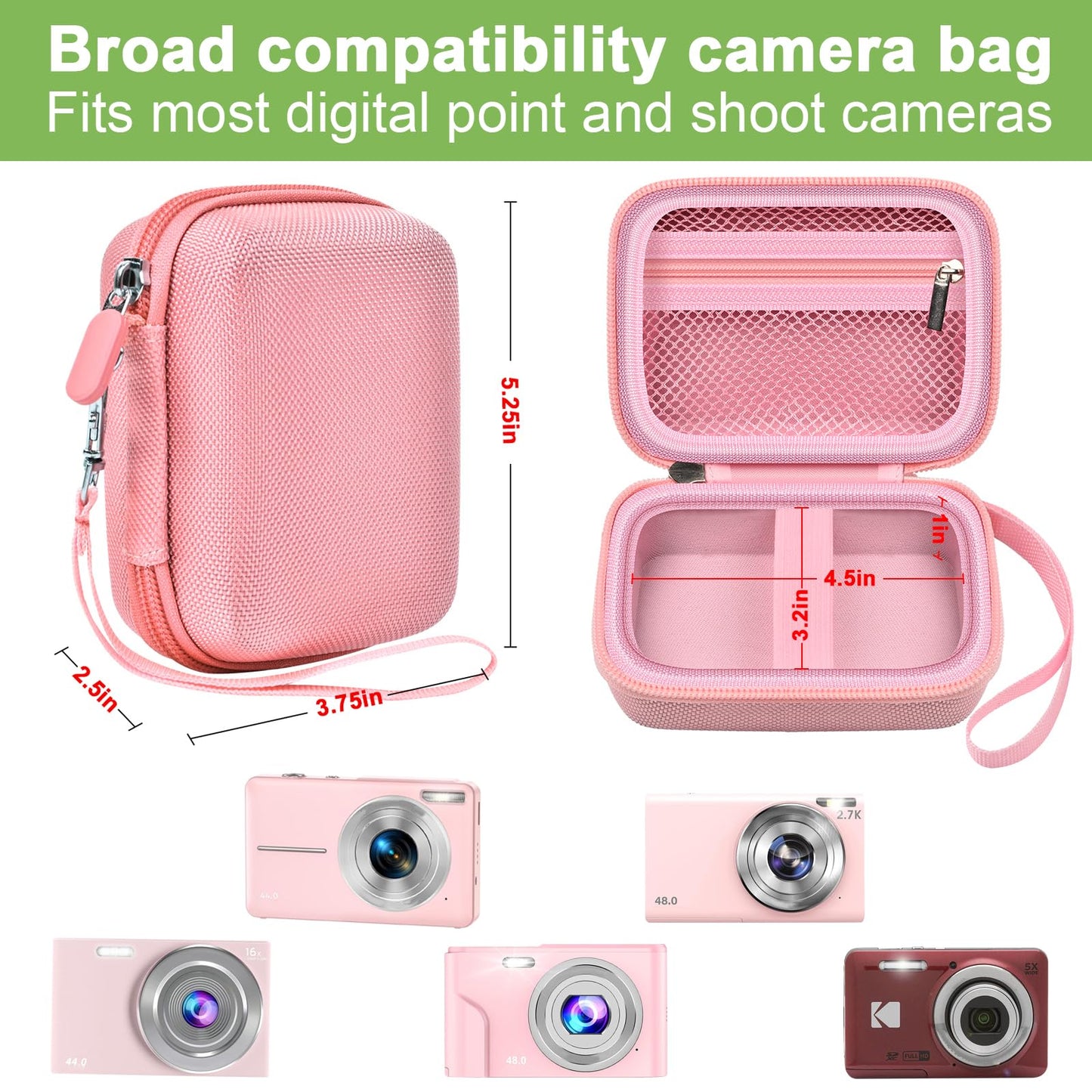 ALKOO Case Compatible with CAMKORY Digital Camera/for VAHOIALD FHD 1080P Digital Point and Shoot/for Kodak PIXPRO FZ55/ FZ45 16MP Vlogging/for IWEUKJLO, Holder for SD Card More- Pink (Box Only)