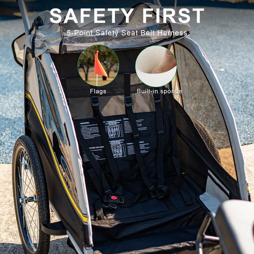 LEOGUAR Bike Trailer for Kids, Stroller, Suitable for 1 to 2 Kids, 5-Point Harness, Padded seat and Backrest, Folding Frame, Quick Release Wheels, 8" Swivel Front Wheel, Bug Screen & Weather Shield