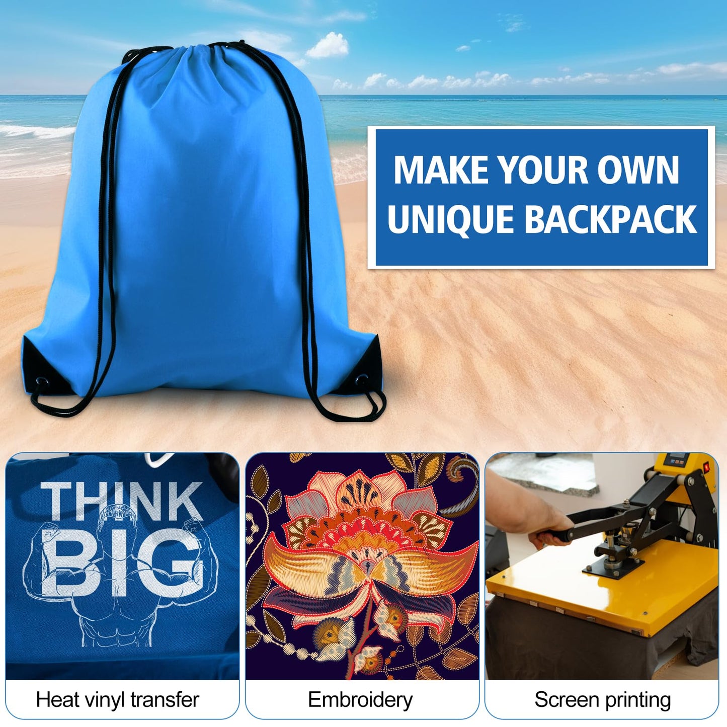 KUUQA 2 Pcs Light Blue Drawstring Backpack Drawstring Bag Bulk Sports Cinch Bags String Backpack Storage Bags for Gym Traveling