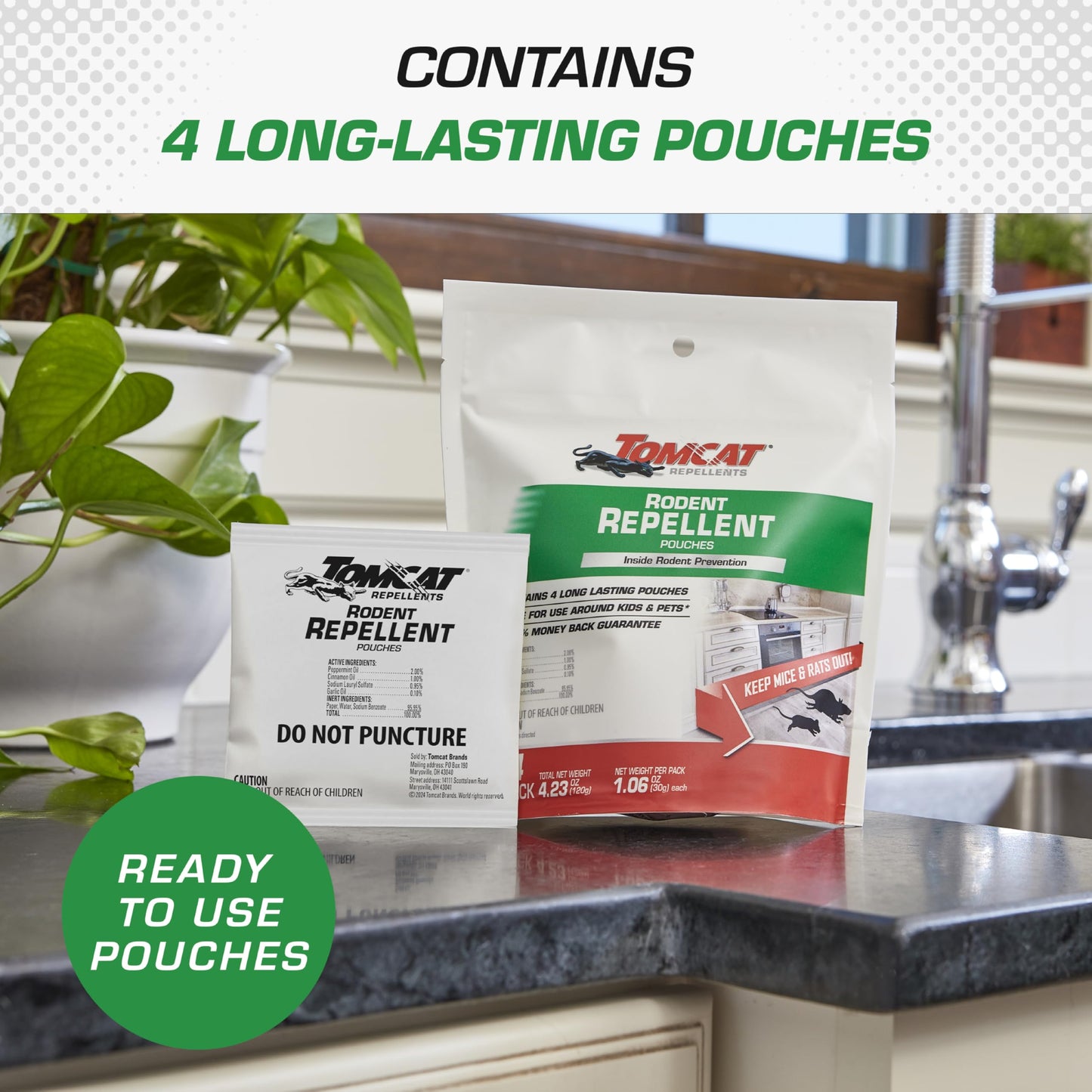 Tomcat Repellents Rodent Repellent Pouches, Ready-to-Use, Inside Rodent Prevention with Essential Oils, 4.23 oz., 4-Pack