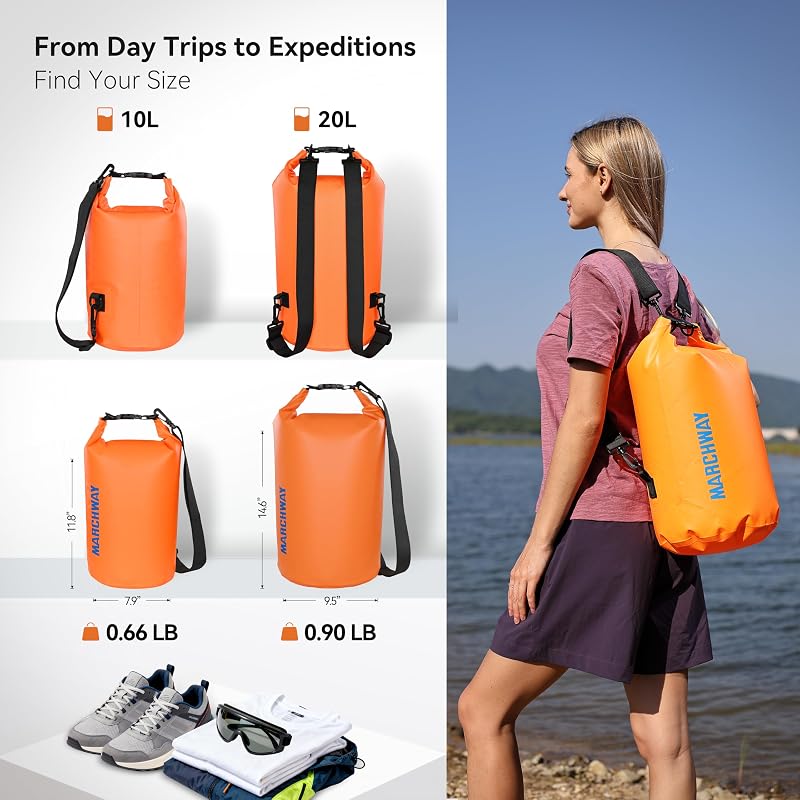MARCHWAY Waterproof Dry Bag Backpack 5L-40L, Roll Top, Floatable 20L Deep Orange