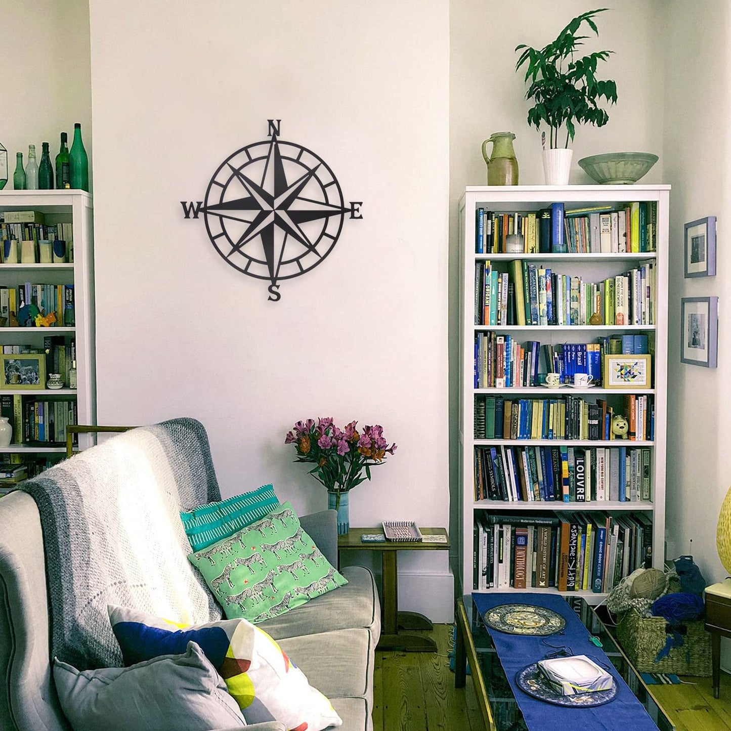 Resama Black Metal Décorative Nautical Compass Wall Decor, Indoor or Outdoor Wall Hanging Art Perfect for Beach