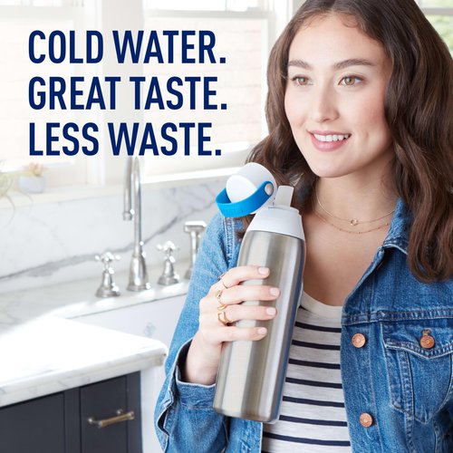 Brita Stainless Steel Premium Filtering Water Bottle, BPA-Free, Reusable, Insulated, Replaces 300 Plastic Water Bottles, Filter Lasts 2 Months or 40 Gallons, Includes 1 Filter, Stainless - 20 oz.