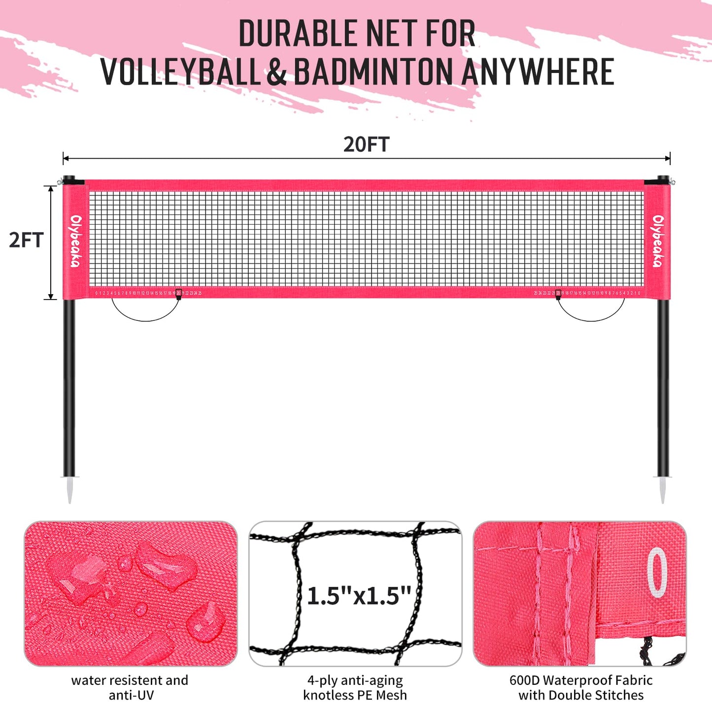20ft Outdoor Volleyball & Badminton Combo Net Set for Backyard Beach with Adjustable Poles, Durable Anti-Sag Net, PU Volleyball, 2 Aluminum Rackets