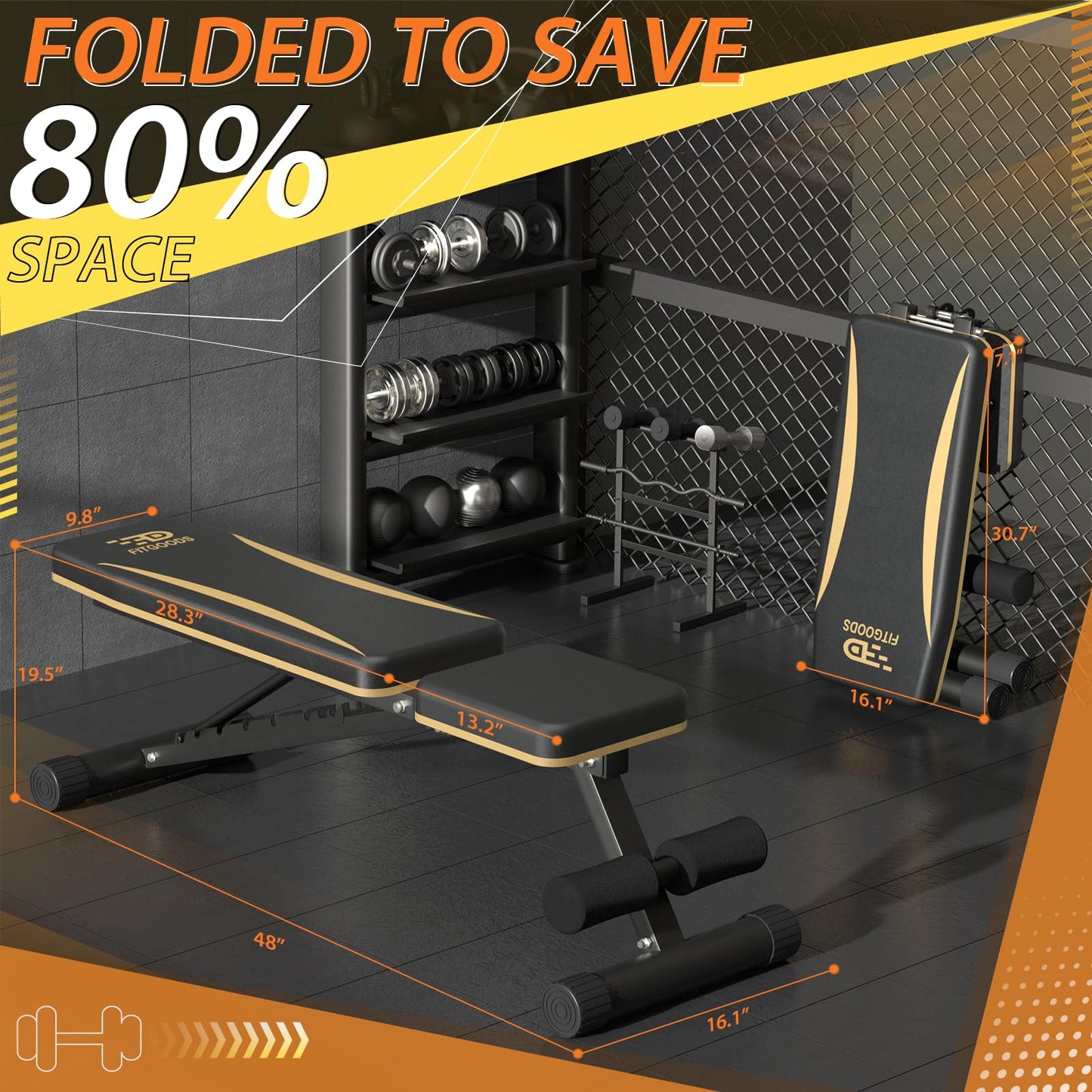 FitGoods Adjustable Weight Bench - Heavy-Duty Foldable Workout Bench for Home Gym, 660 LBS Capacity, Incline & Decline, Multi-Position Strength Training Bench, Compact Storage