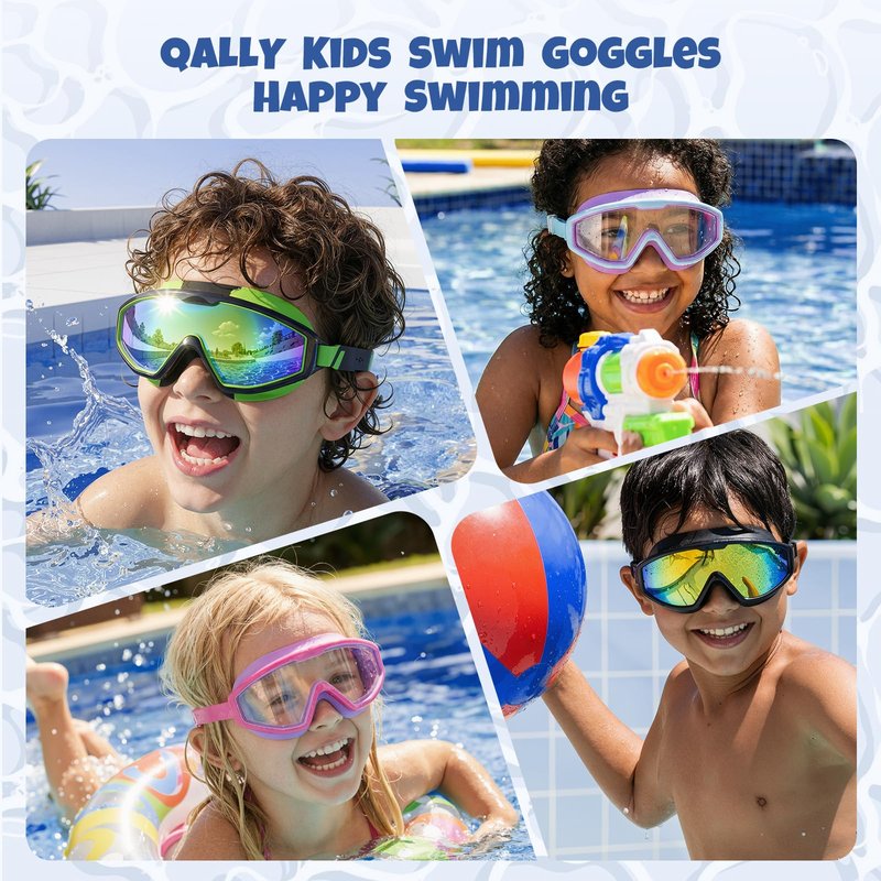 QALLY Kids Goggles Age 4-16, Anti-Fog UV 180°Clear View Kids Swim Goggles, 3 Pack Swimming Goggles Waterproof Pool Goggles for Boys Girls Toddler Kids Youth
