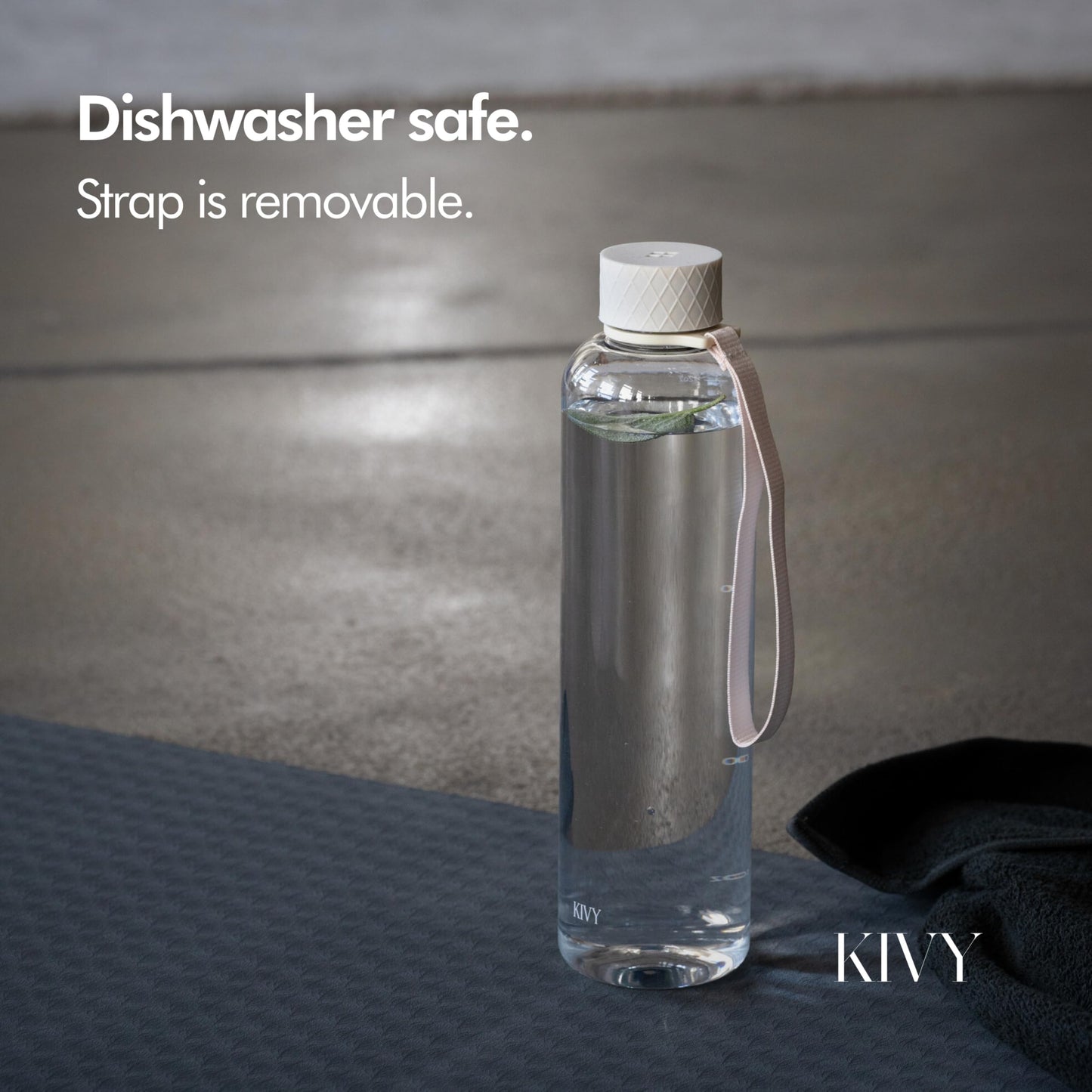 KIVY Slim Water Bottle 32oz [Lightweight & Shatterproof Tritan] Fits Backpack & Cupholder for Travel, Sports, School, Gym - Clear water bottle with measurements - Transparent Beige - Dishwasher Safe