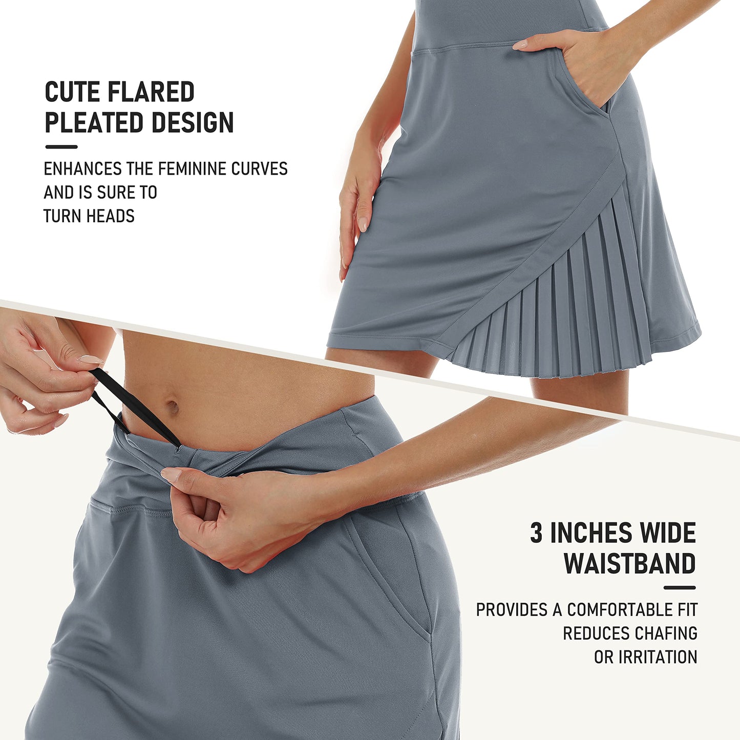 MoFiz Women's 20" Knee Length Skorts Skirts UPF50+ Athletic Tennis Golf Skirt for Women Casual Summer Skirts with Pockets Grey XS