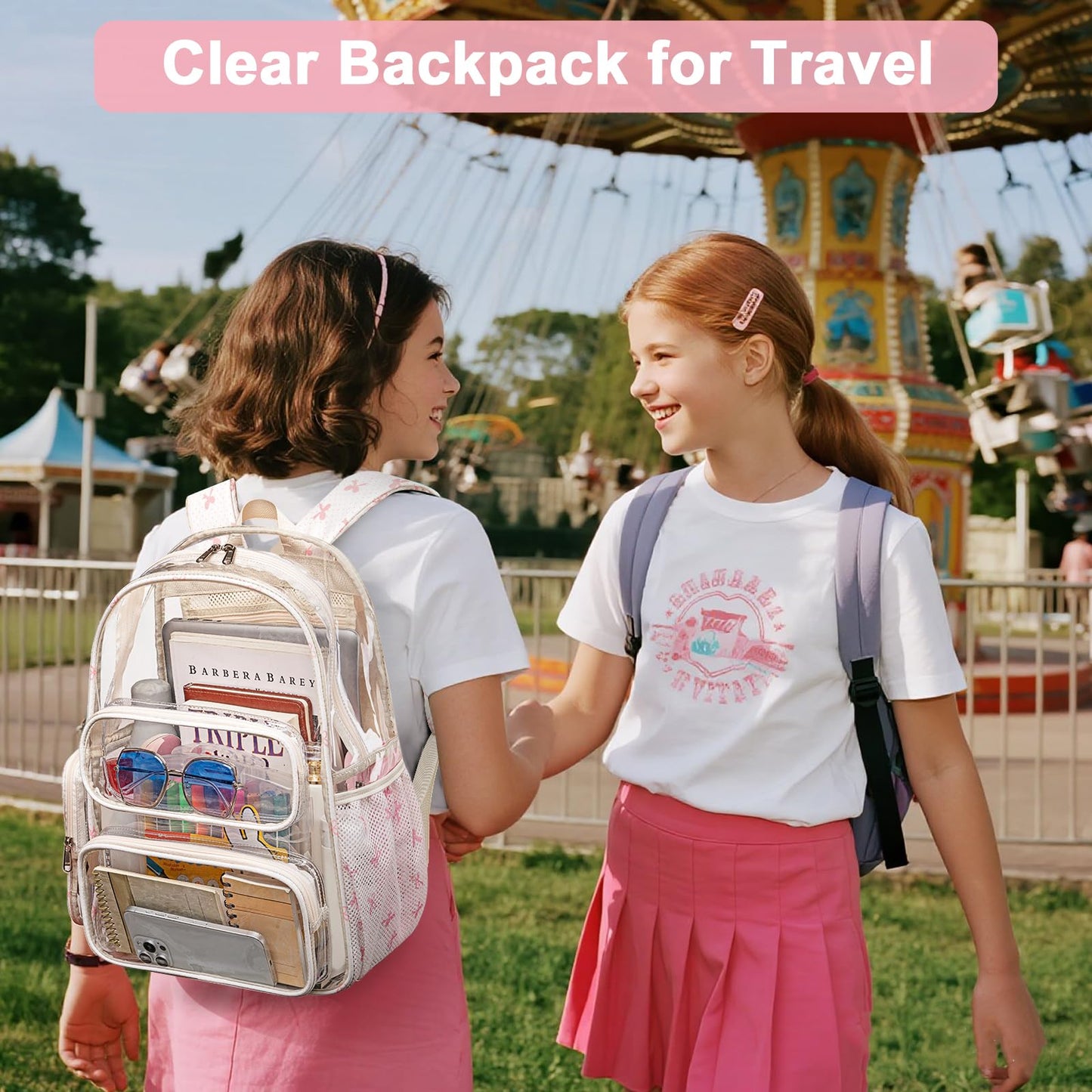 BTOOP Clear Backpack Heavy Duty Transparent Backpack 17" See Through Bookbag for College Work Festival Security with Padded Strap Large Capacity
